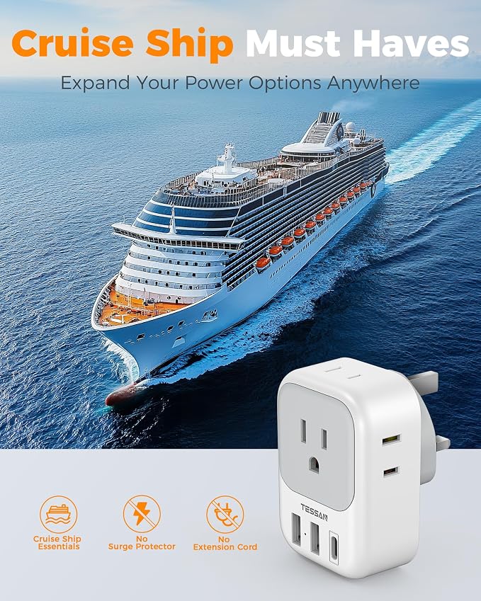 UK Adapters for Travel 2 Pack, TESSAN Type G US to UK Plug Adapter - Image 7