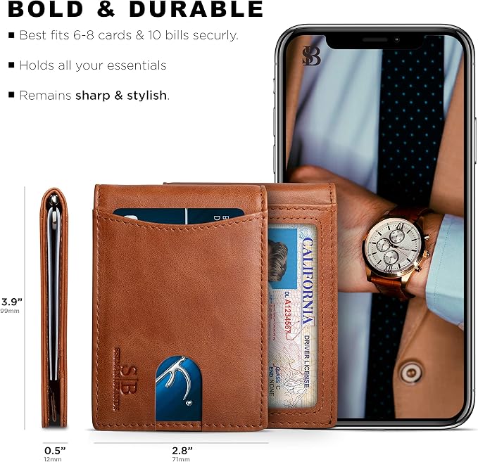SERMAN BRANDS RFID Blocking Slim Bifold Genuine Leather Minimalist Front Pocket - Image 5