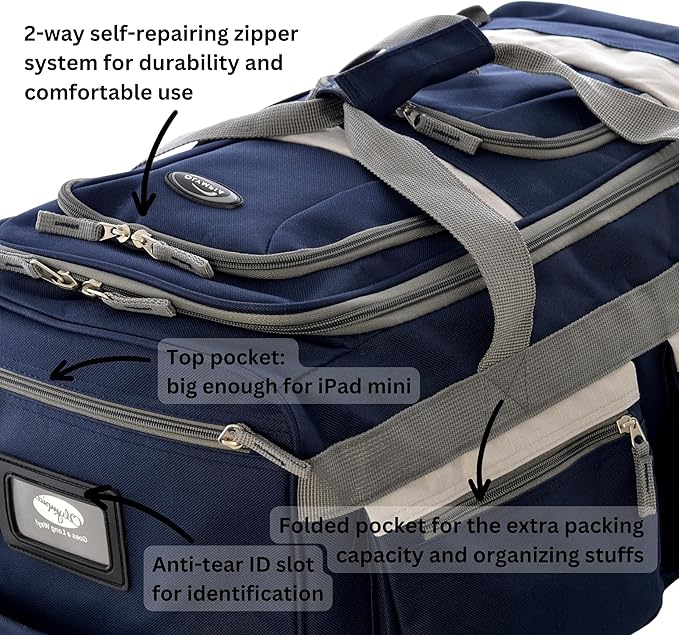 Olympia U.S.A. 29 inch Jumbo Size 8 Pockets Wheeled Rolling Duffel Bag Water - Image 4