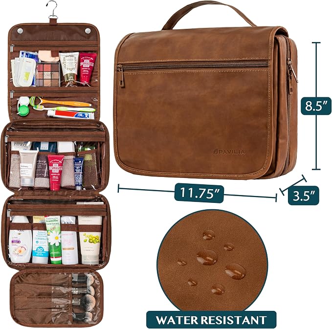 PAVILIA Hanging Toiletry Bag Women Men, Foldable Cosmetic Organizer Travel Bag - Image 2