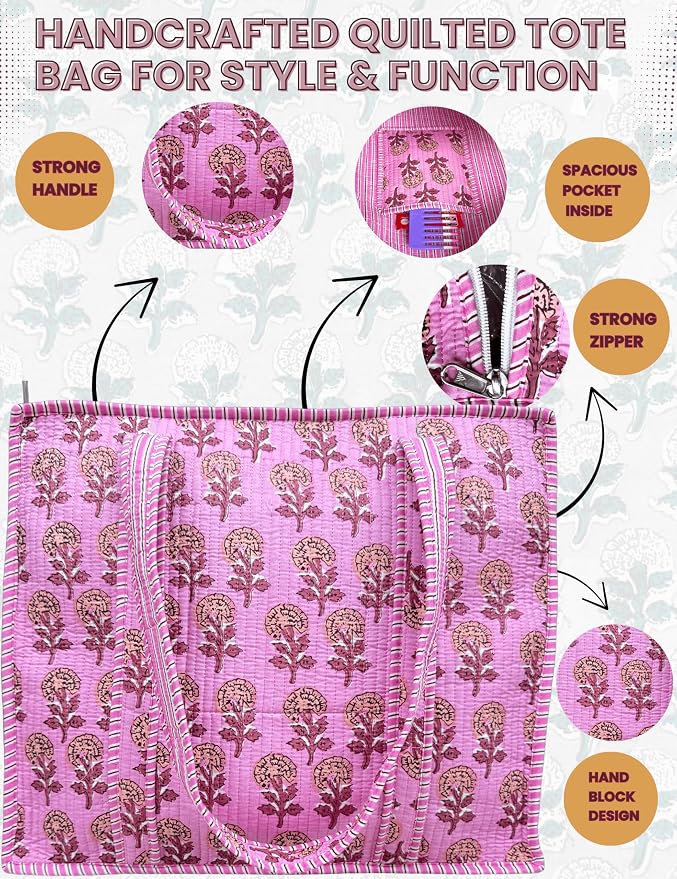 Cotton Quilted Tote Bag for Women – Large Beach & Travel Tote - Image 4