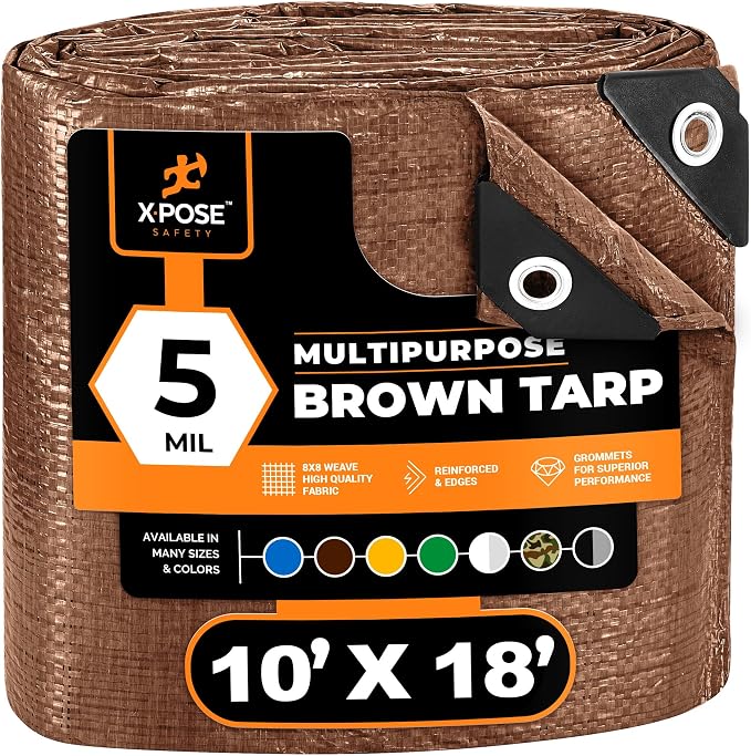 Multipurpose Protective Cover Brown Poly Tarp 10' x 18' by XposeSafety
