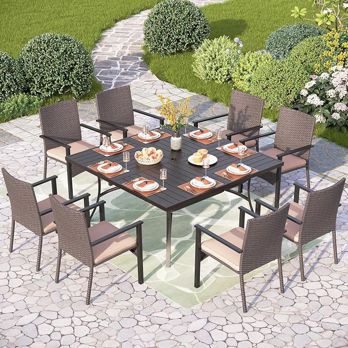 PHI VILLA Outdoor Wicker Chairs Set of 6, Rattan Covered Metal Armchairs - Image 6