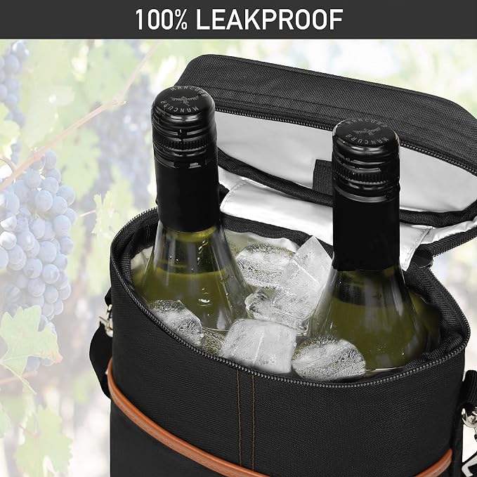 opux 2 Bottle Wine Carrier Tote, Insulated Leakproof Wine Cooler Bag, Wine - Image 5