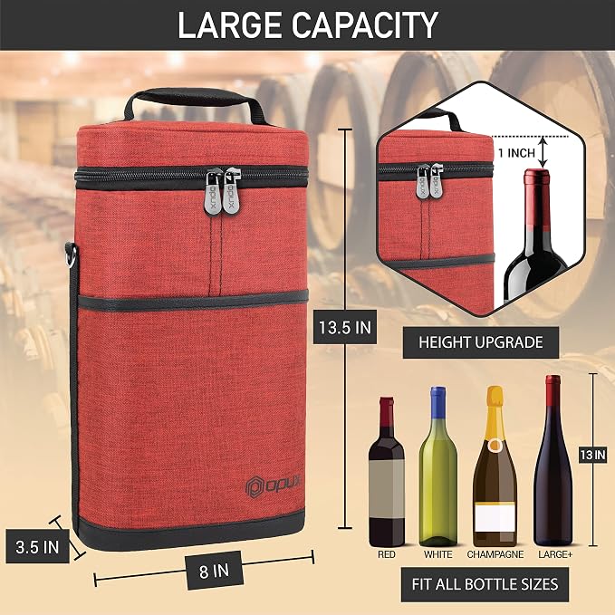 opux 2 Bottle Wine Carrier Tote, Insulated Leakproof Wine Cooler Bag, Wine - Image 3