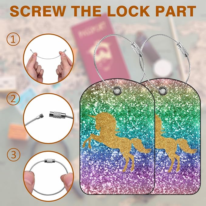 2 Pack Luggage Tag for Suitcase Sparkles Unicorn Leather Suitcase Tags - Image 4