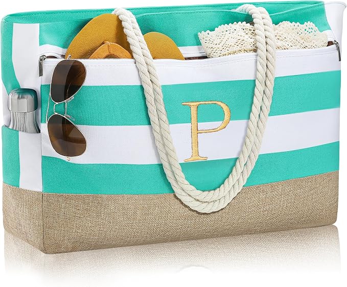 YOOLIFE Large Initial Beach Bag Waterproof Tote Zipper Bag Personalized Gifts by YOOLIFE