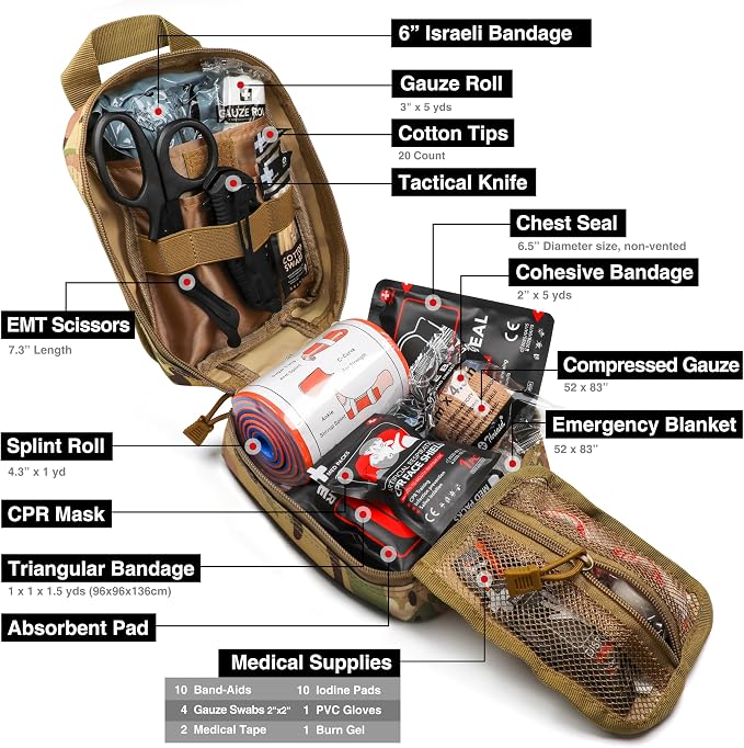 Survival First Aid Kit with Israeli Bandage, Chest Seal, Tactical Military - Image 4