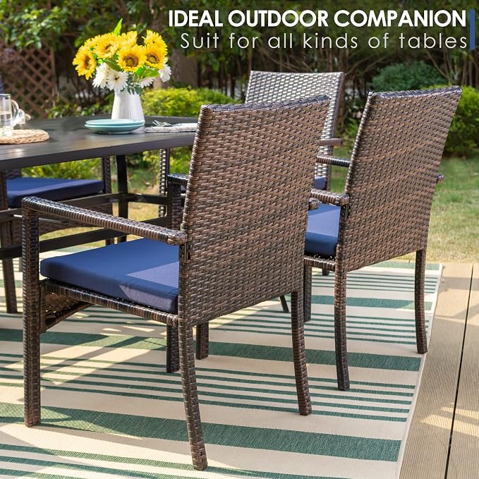 PHI VILLA 4 Pieces Patio Cushioned Rattan Chairs, Outdoor Modern PE Wicker - Image 9