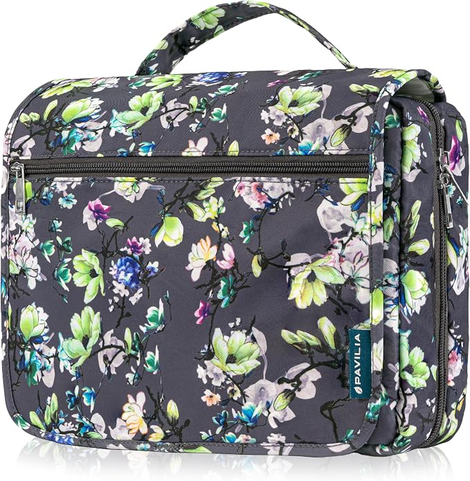 PAVILIA Hanging Toiletry Bag Women Men, Foldable Cosmetic Organizer Travel Bag by PAVILIA
