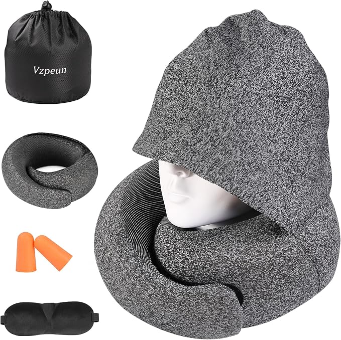 Travel Pillow - Hooded Neck Pillow Airplane Memory Foam Filling by Vzpeun
