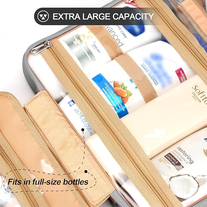 Travel Hanging Toiletry Bag for Women, Holds Full-Size Shampoo, - Image 4