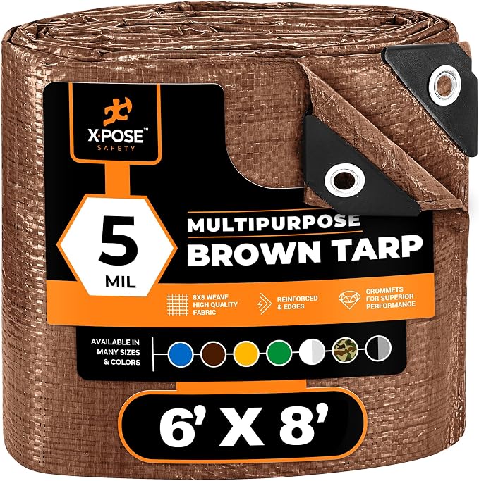 Multipurpose Protective Cover Brown Poly Tarp 6' x 8' by XposeSafety