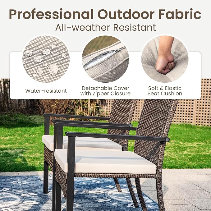 PHI VILLA Outdoor Wicker Chairs Set of 4, Rattan Covered Metal Armchairs - Image 7