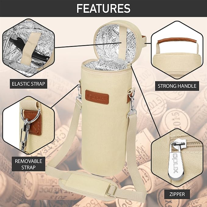 opux Wine Bag Single Bottle Carrier Tote, Insulated Wine Cooler Bag - Image 4