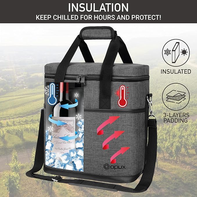 opux 6 Bottle Carrier Tote | Insulated Padded Wine Cooler Bag - Image 2