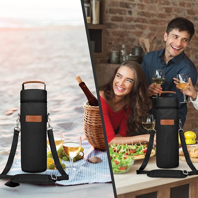 opux Wine Bag Single Bottle Carrier Tote, Insulated Wine Cooler Bag - Image 6