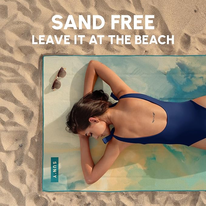 SUN'Y Waffle Microfiber Beach Towel – Sand Free, Quick Dry, Ultra Absorbent - Image 4