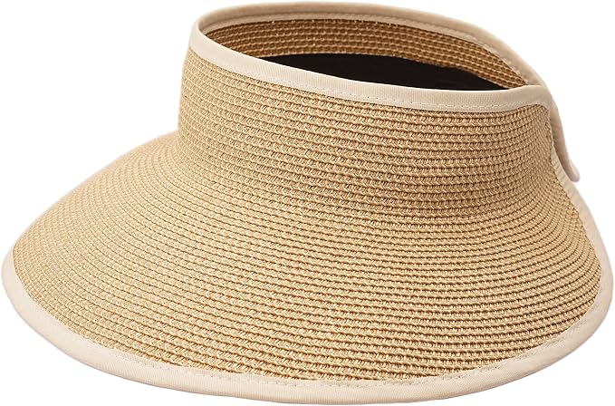 Joywant Womens Sun Visor Hats, Packable Wide Brim Ponytail Beach Hat Straw by Joywant