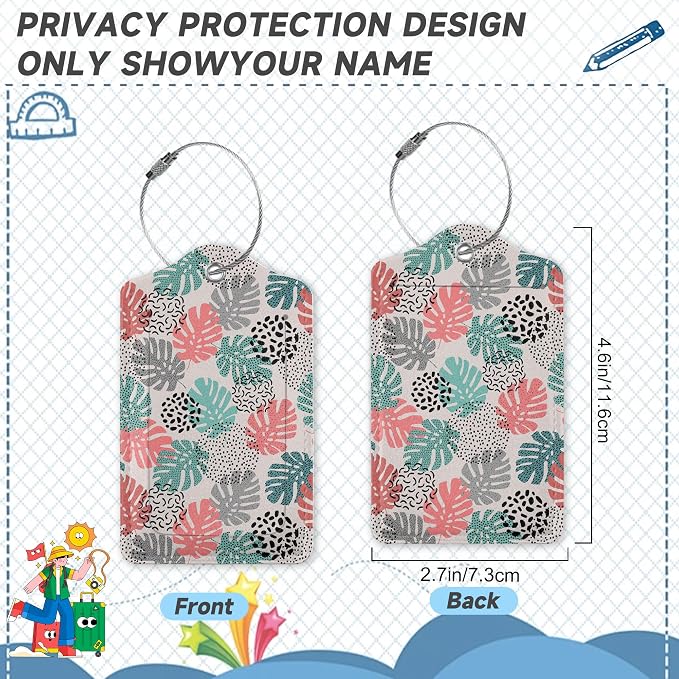 2 Pack Luggage Tag for Suitcase, Wave Dot Art Tropical Palm Leather Suitcase - Image 2