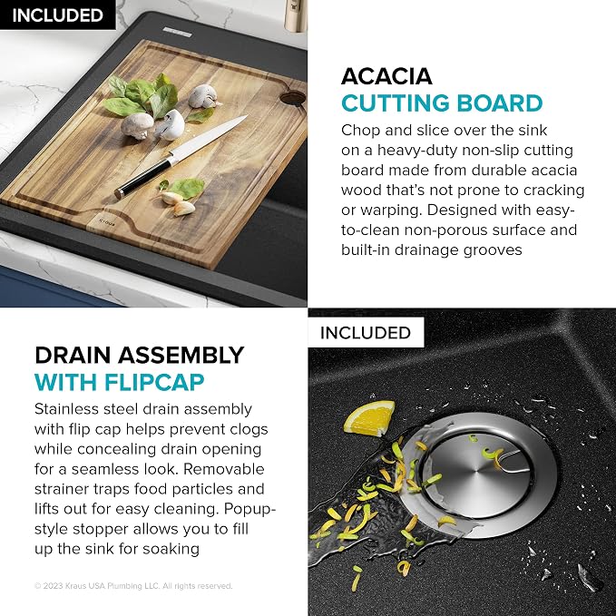 KRAUS Bellucci 25-inch Granite Workstation Drop In Top Mount Single Bowl - Image 9