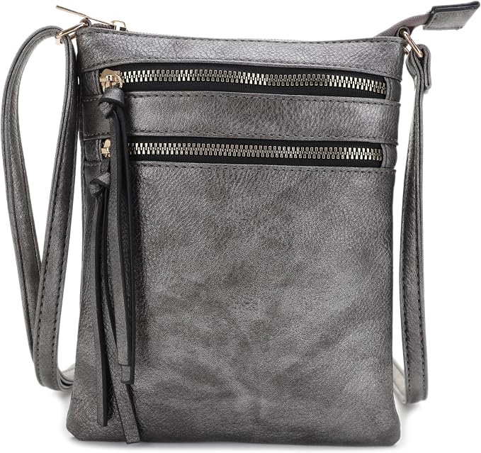 DELUXITY Crossbody Purse Bag Shoulder Bag Multi Pocket Zipper Purse | Pewter by Deluxity