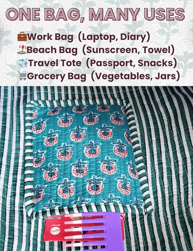 Cotton Quilted Tote Bag for Women – Large Beach & Travel Tote - Image 6
