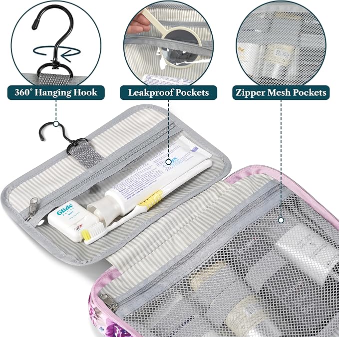 PAVILIA Hanging Toiletry Bag Travel Bag Women Men, Foldable Cosmetic Organizer - Image 3