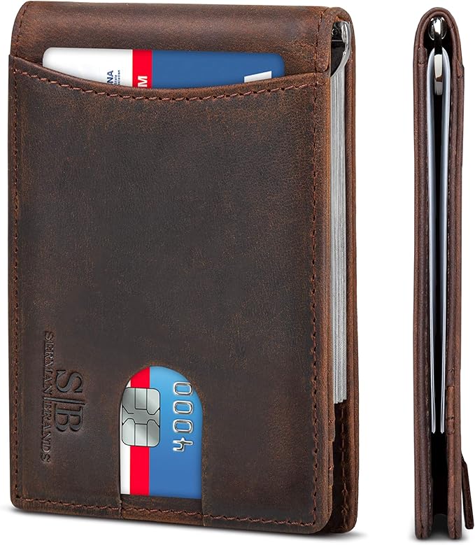 SERMAN BRANDS RFID Blocking Slim Bifold Genuine Leather Minimalist Front Pocket by SERMANBRANDS