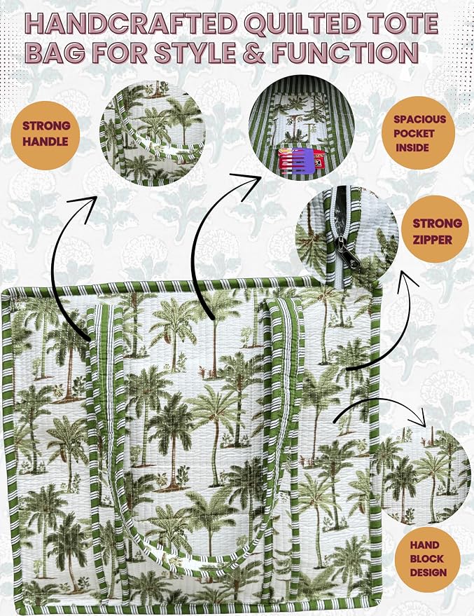 Cotton Quilted Tote Bag for Women – Large Beach & Travel Tote - Image 4