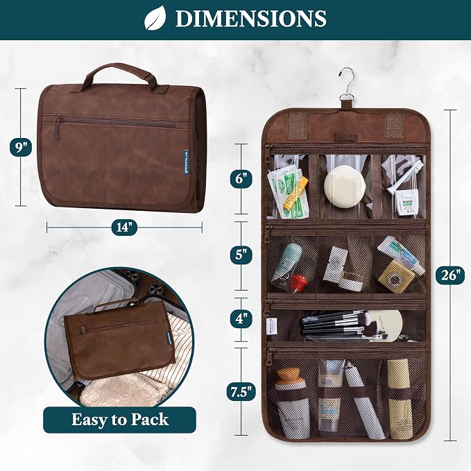 PAVILIA Hanging Toiletry Bag Men Women, Travel Kit Foldable Large Toiletries - Image 2