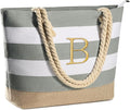 YOOLIFE Initial Canvas Waterproof Beach Tote Bag Zipper Personalized Gifts by YOOLIFE