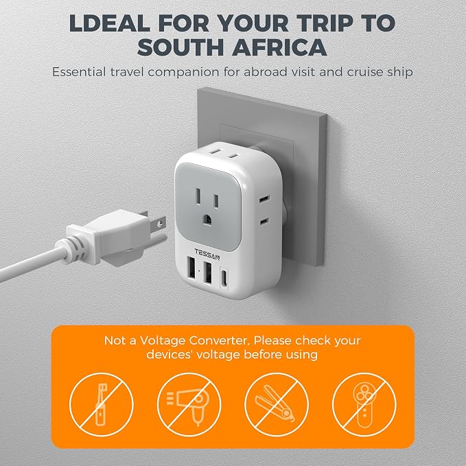 South Africa Plug Adapter 2 Pack, TESSAN Type M Power Adapter - Image 6