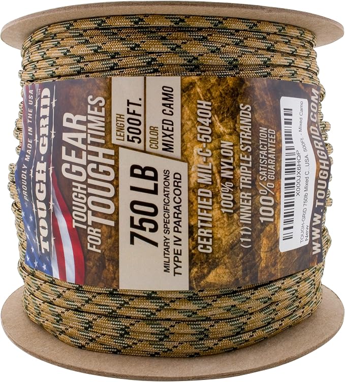TOUGH-GRID 750 Paracord Rope Nylon Parachute Cord, Made in USA Survival Kit - Image 8