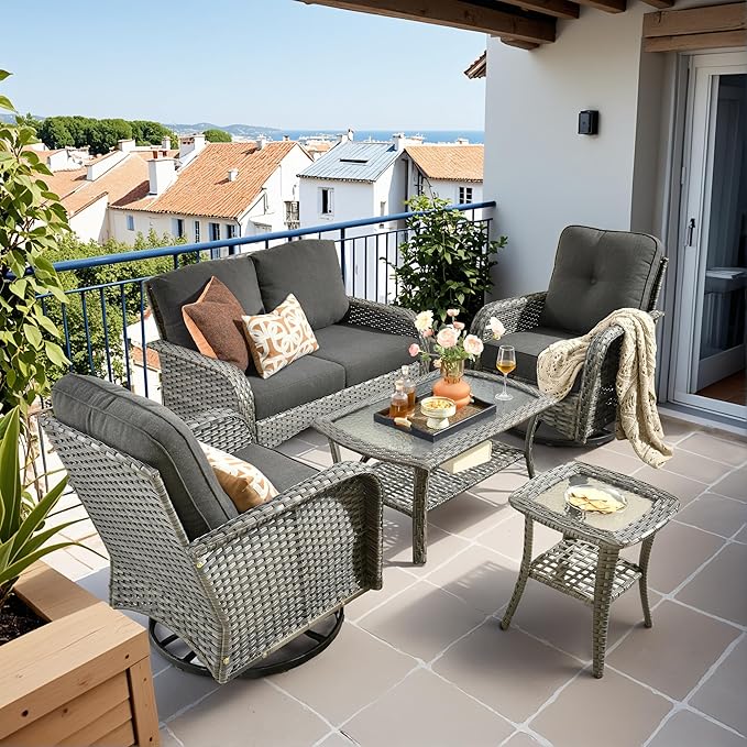 HOOOWOOO Patio Furniture Set, 5 Pieces Outdoor Conversation Set, All Weather by DesignforBetterLife