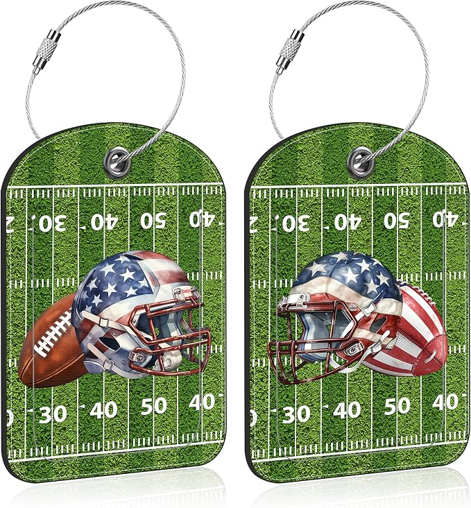 2 PCS Leather Luggage Tag for Suitcase Football and Helmet Travel Suitcase by Unknown