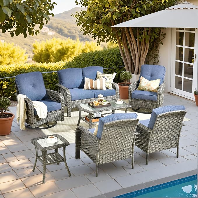 HOOOWOOO Patio Furniture Set, 7 Pieces Outdoor Conversation Set, All Weather by DesignforBetterLife