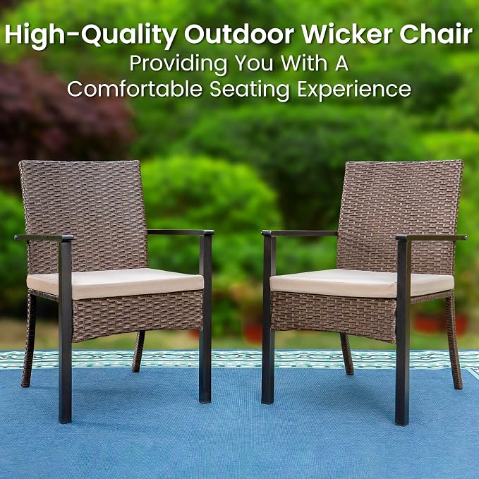 PHI VILLA Outdoor Wicker Chairs Set of 6, Rattan Covered Metal Armchairs - Image 2