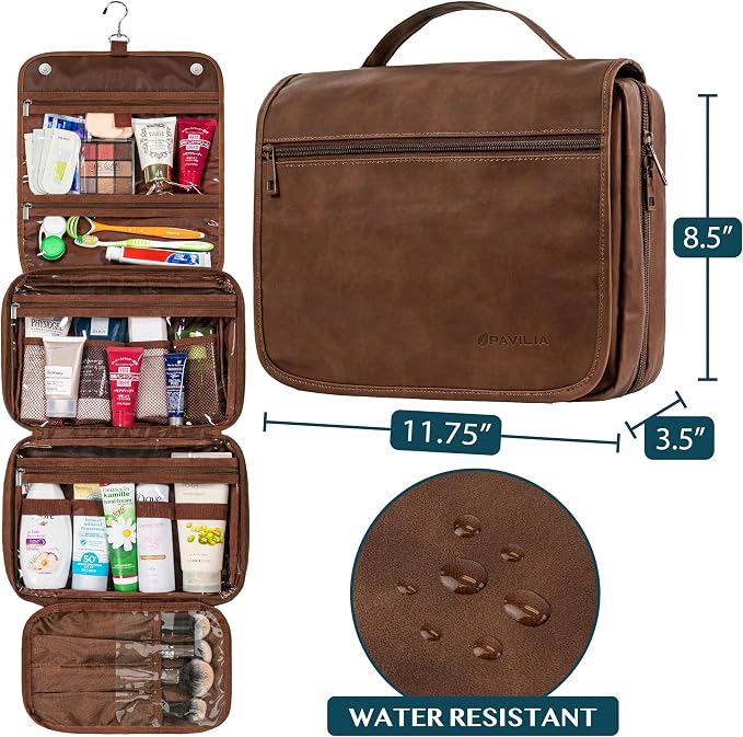 PAVILIA Hanging Toiletry Bag Women Men, Foldable Cosmetic Organizer Travel Bag - Image 2