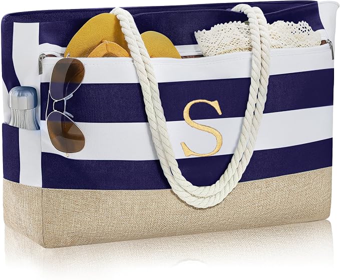 YOOLIFE Large Initial Beach Bag Waterproof Tote Zipper Bag Personalized Gifts by YOOLIFE