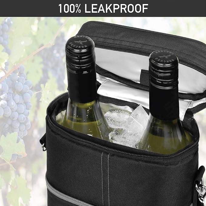OPUX 2 Bottle Wine Carrier Tote, Insulated Leakproof Wine Cooler Bag, Wine - Image 5