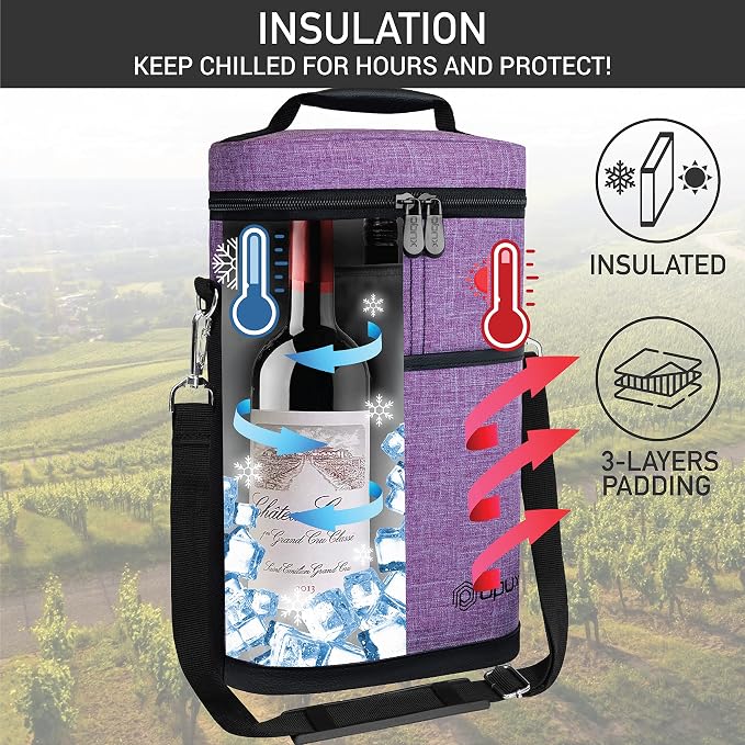 opux 2 Bottle Wine Carrier Tote, Insulated Leakproof Wine Cooler Bag, Wine - Image 2