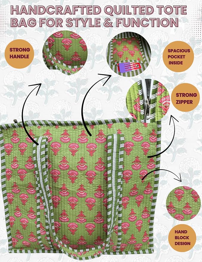 Cotton Quilted Tote Bag for Women – Large Beach & Travel Tote - Image 4