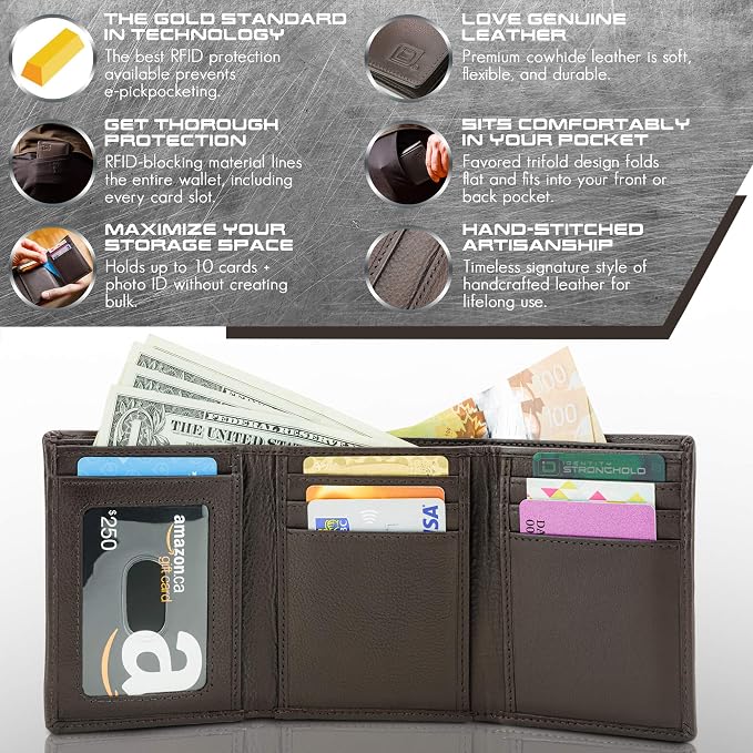 ID Stronghold Men's Leather Trifold Wallet - Image 2