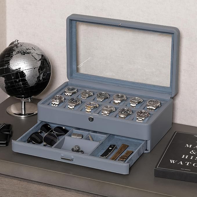 ROTHWELL Luxury Watch Box for 12 Watches – PU Leather Watch Box - Image 2