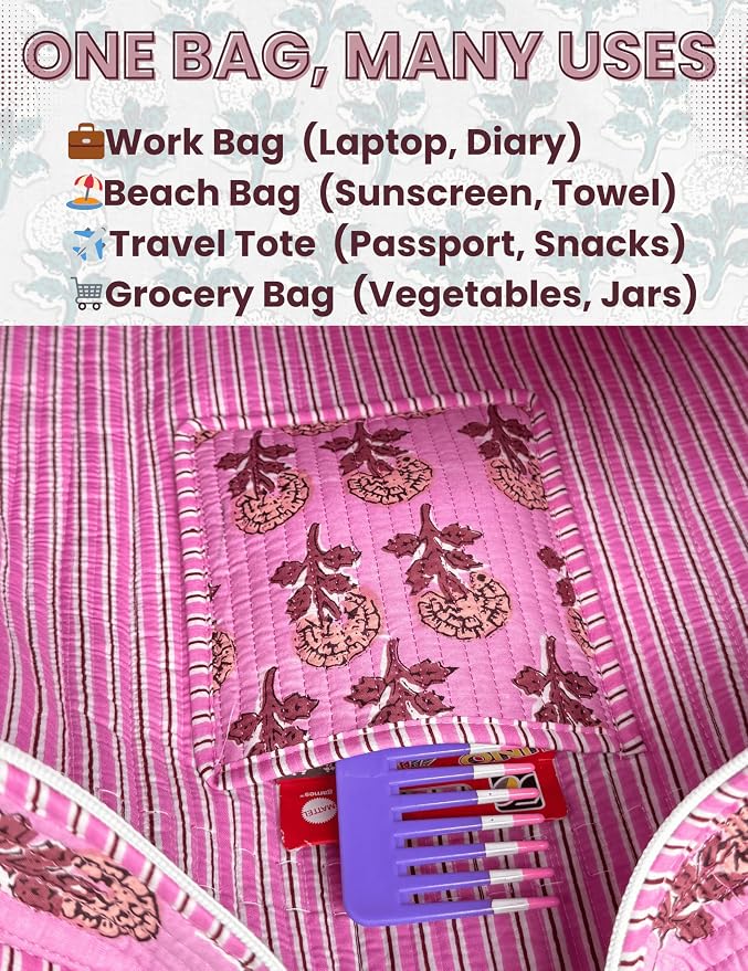 Cotton Quilted Tote Bag for Women – Large Beach & Travel Tote - Image 6