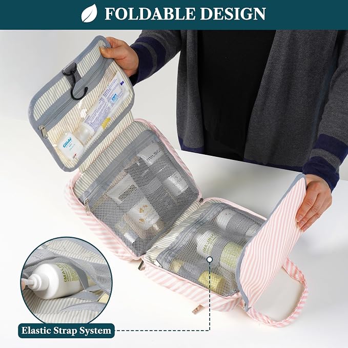 PAVILIA Hanging Toiletry Bag Travel Bag Women Men, Foldable Cosmetic Organizer - Image 4