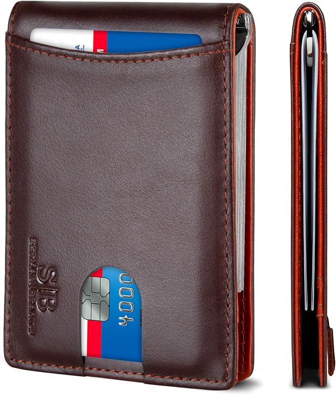 SERMAN BRANDS RFID Blocking Slim Bifold Genuine Leather Minimalist Front Pocket by SERMANBRANDS