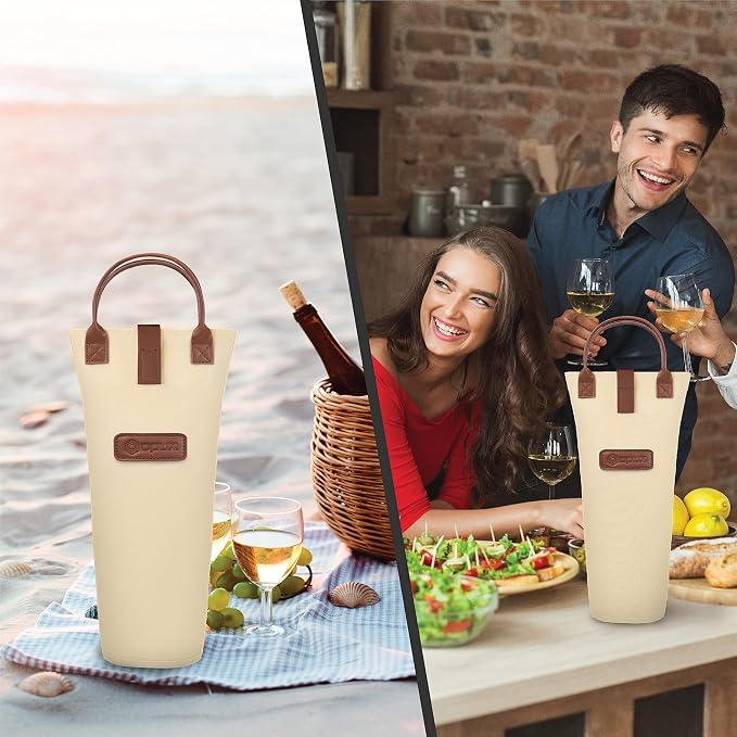 opux Wine Bag Single Bottle Carrier Tote, Insulated Travel Wine Cooler Bag - Image 7