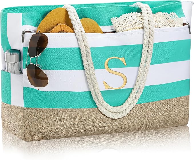 YOOLIFE Large Initial Beach Bag Waterproof Tote Zipper Bag Personalized Gifts by YOOLIFE